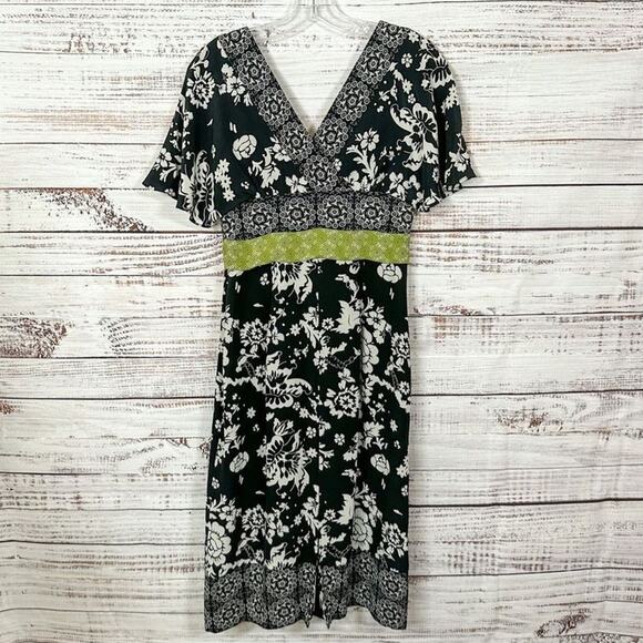 Phoebe Couture Womens Floral Empire Waist Border Trim Silk Dress Black Size 4 - Picture 13 of 14